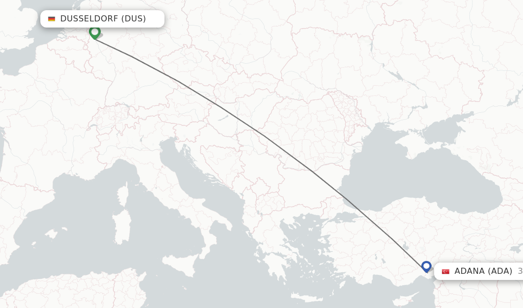 Flights from Dusseldorf to Adana route map