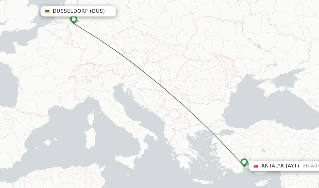 Flights from Dusseldorf to Antalya route map