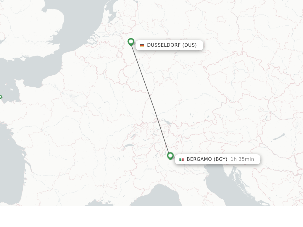 Flights from Dusseldorf to Milan route map