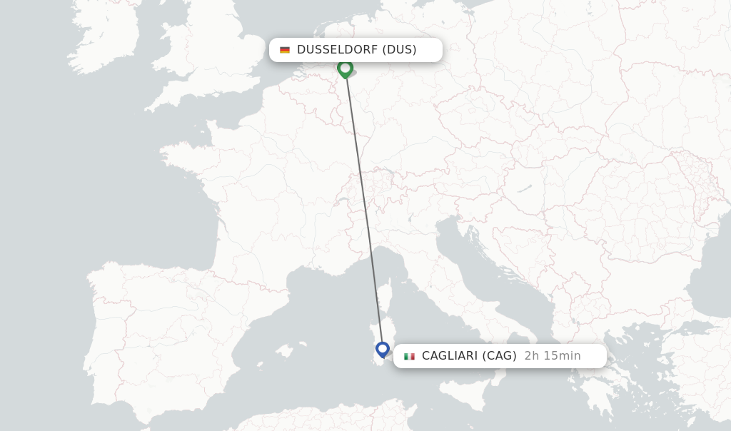 Flights from Dusseldorf to Cagliari route map
