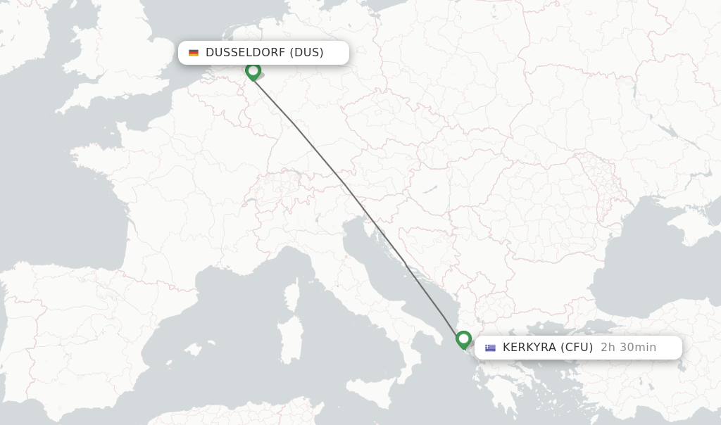Flights from Dusseldorf to Kerkyra route map