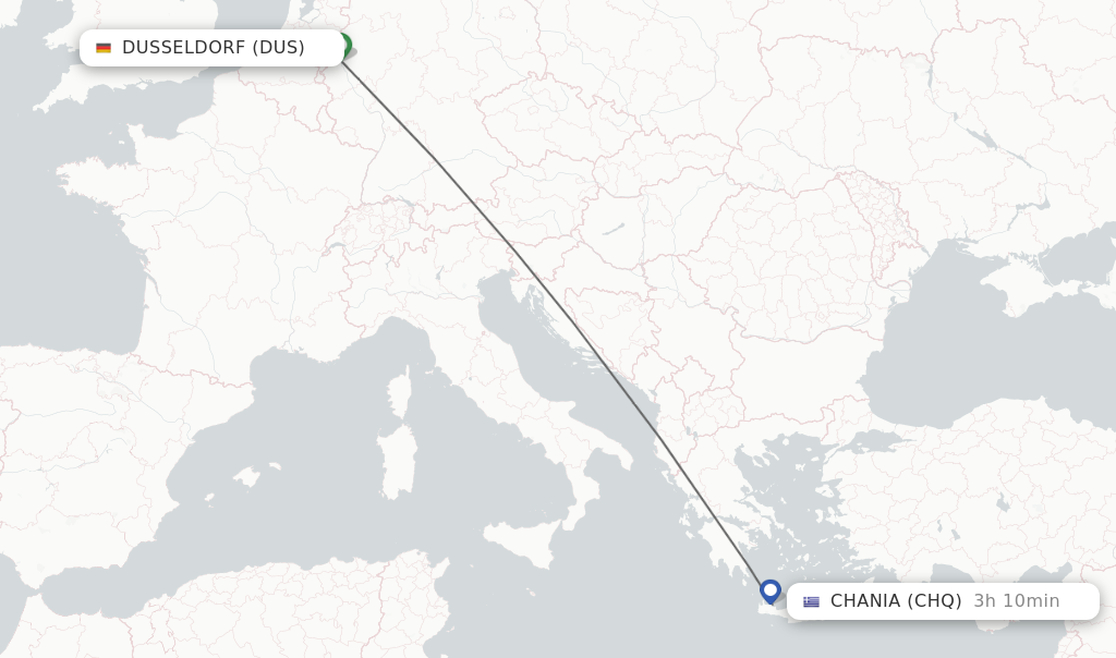 Flights from Dusseldorf to Chania route map
