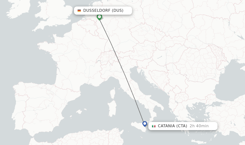 Flights from Dusseldorf to Catania route map