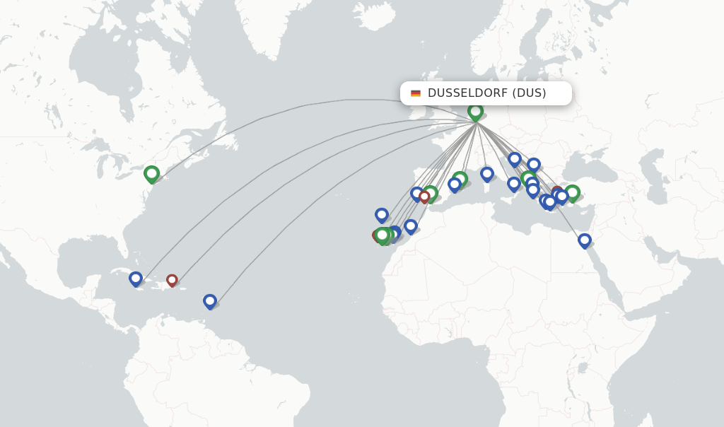 Route map with flights from Dusseldorf with Condor