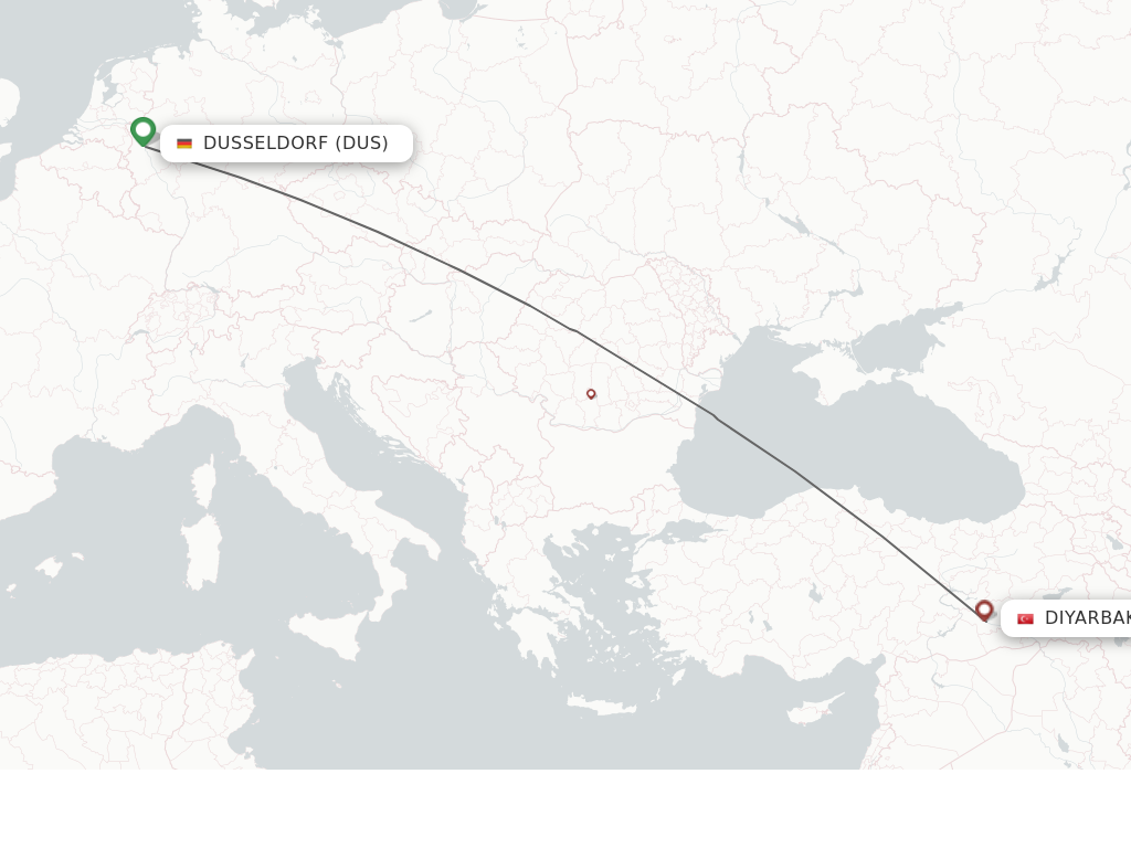 Flights from Dusseldorf to Diyarbakir route map