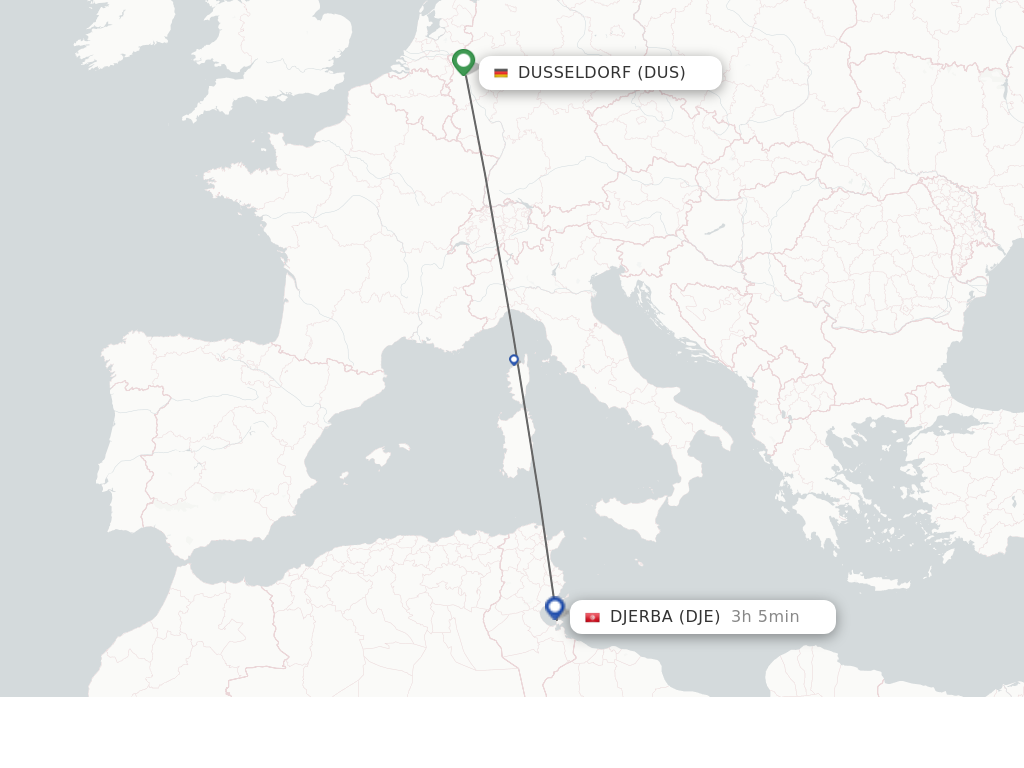 Flights from Dusseldorf to Djerba route map