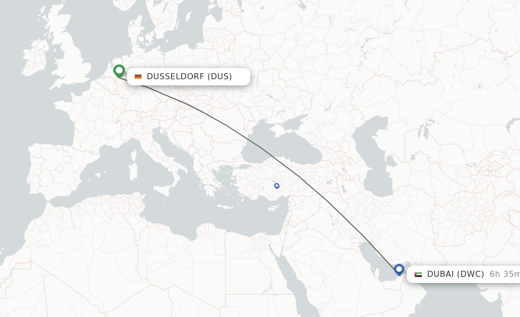 Flights from Dusseldorf to Dubai route map