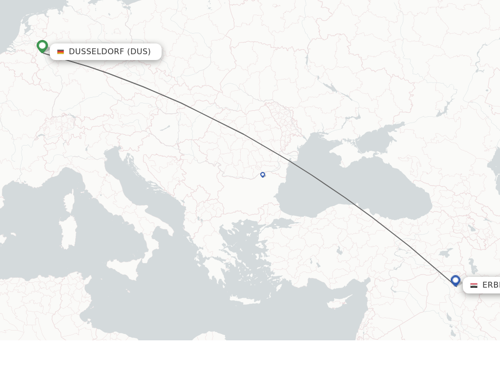 Flights from Dusseldorf to Erbil route map
