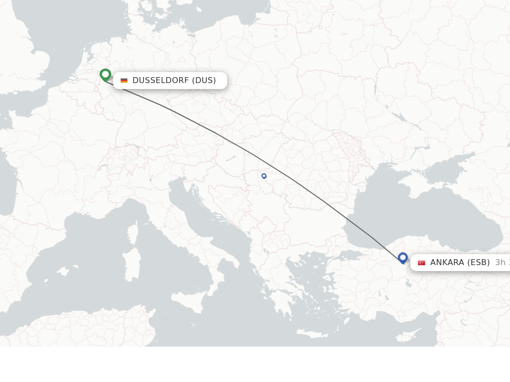 Flights from Dusseldorf to Ankara route map