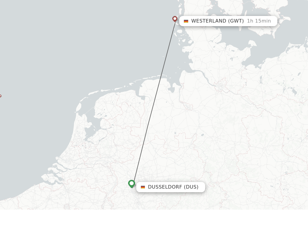 Flights from Dusseldorf to Westerland route map