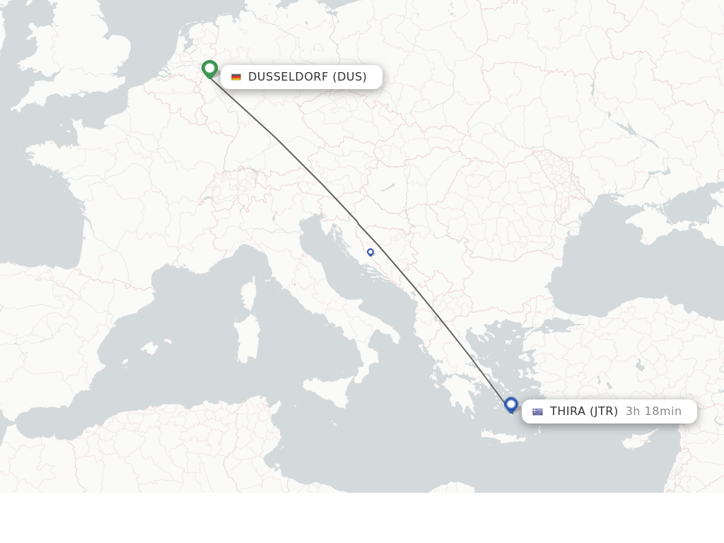 Flights from Dusseldorf to Thira route map