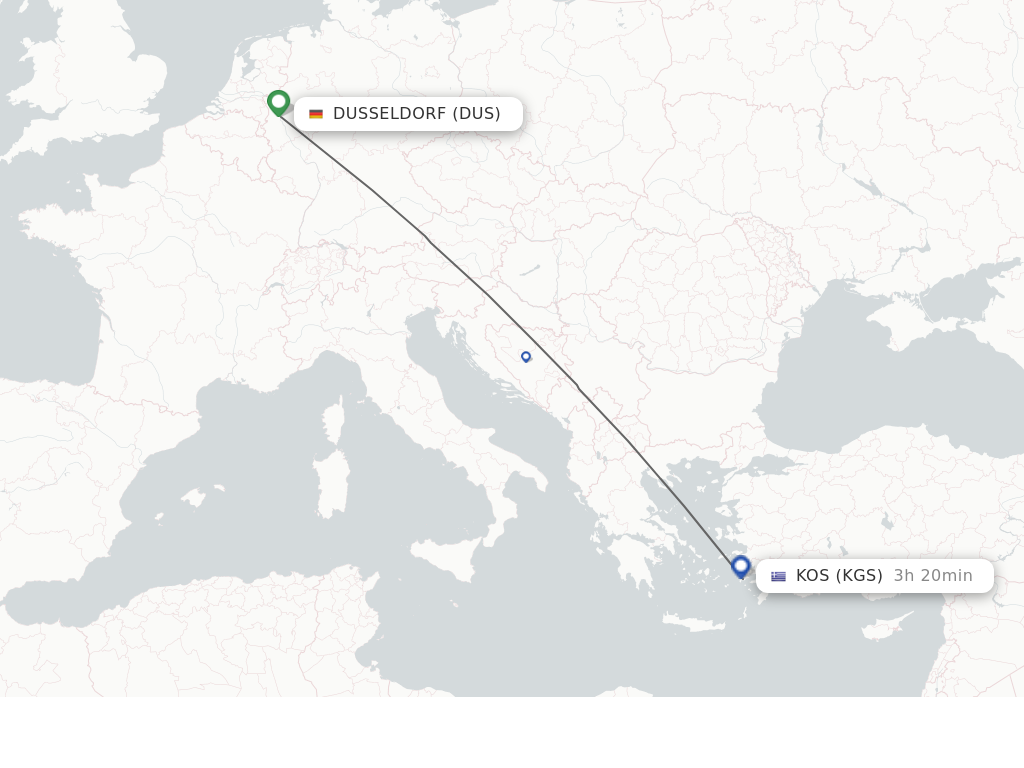Flights from Dusseldorf to Kos route map