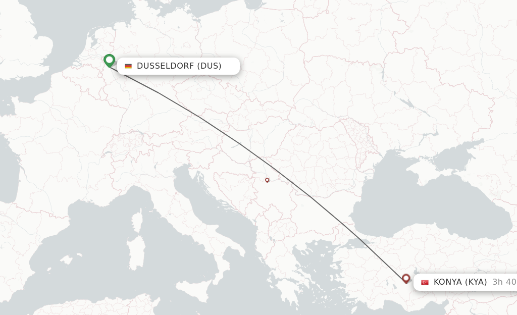 Flights from Konya to Dusseldorf route map