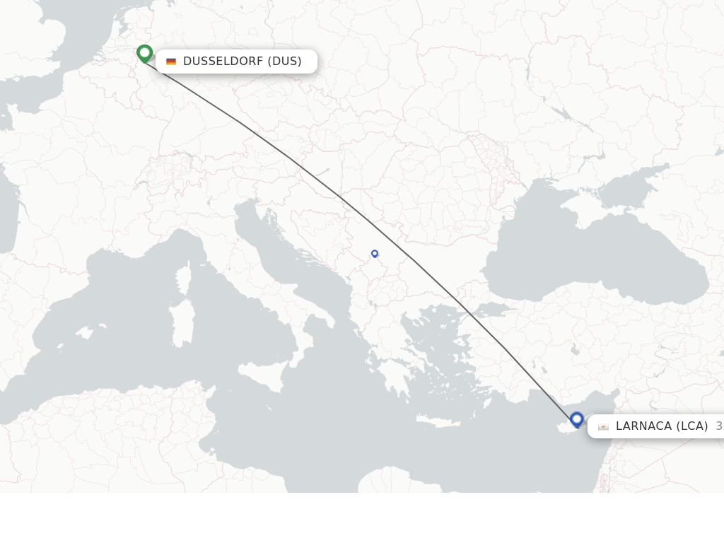 Flights from Dusseldorf to Larnaca route map