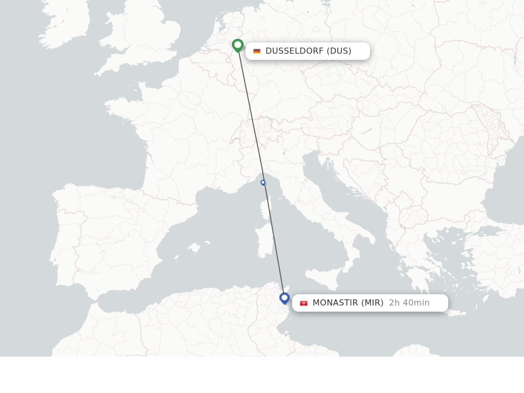 Flights from Dusseldorf to Monastir route map