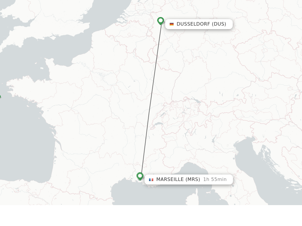 Flights from Dusseldorf to Marseille route map