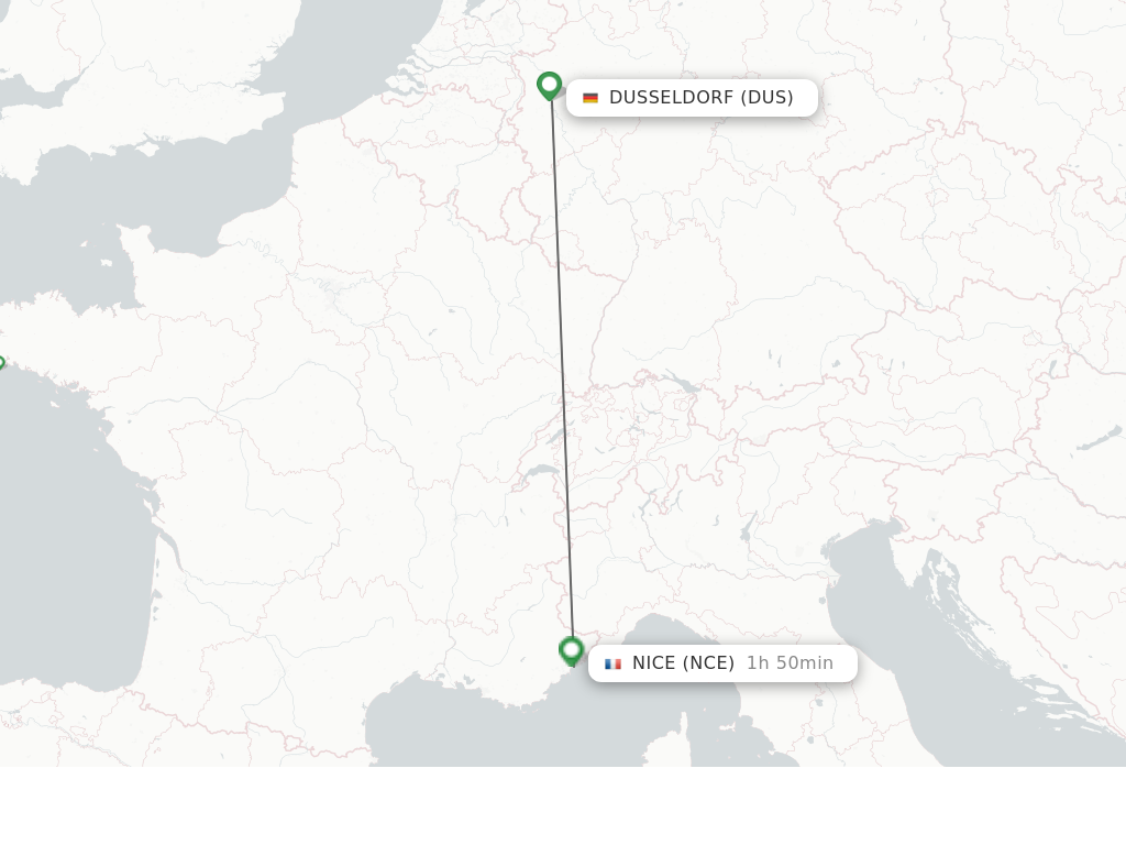 Flights from Dusseldorf to Nice route map