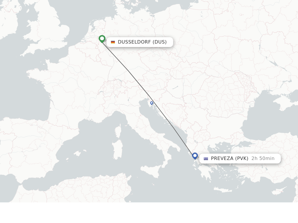 Flights from Dusseldorf to Preveza route map