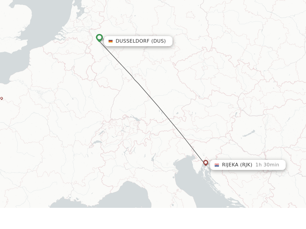 Flights from Dusseldorf to Rijeka route map