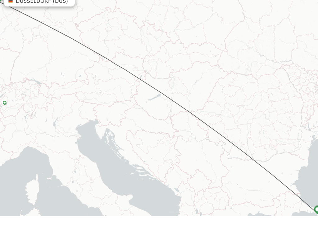 Flights from Dusseldorf to Istanbul route map