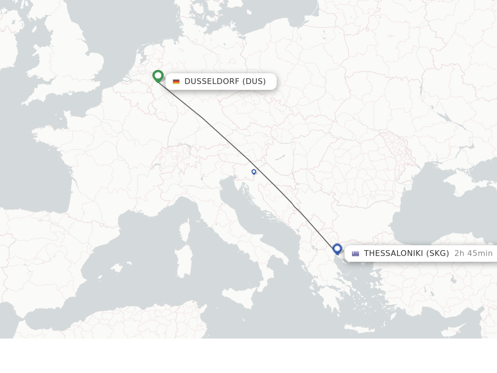 Flights from Dusseldorf to Thessaloniki route map