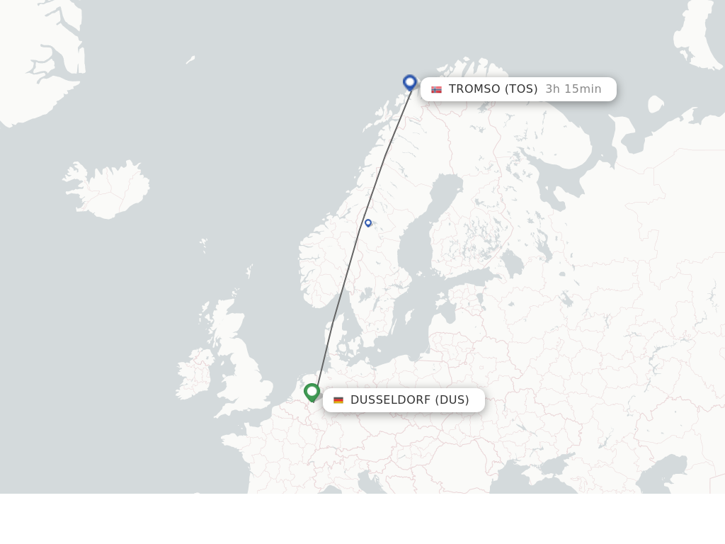 Flights from Dusseldorf to Tromso route map