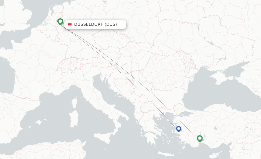 Route map with flights from Dusseldorf with Corendon Airlines