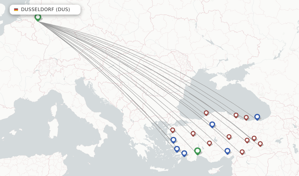 Route map with flights from Dusseldorf with SunExpress