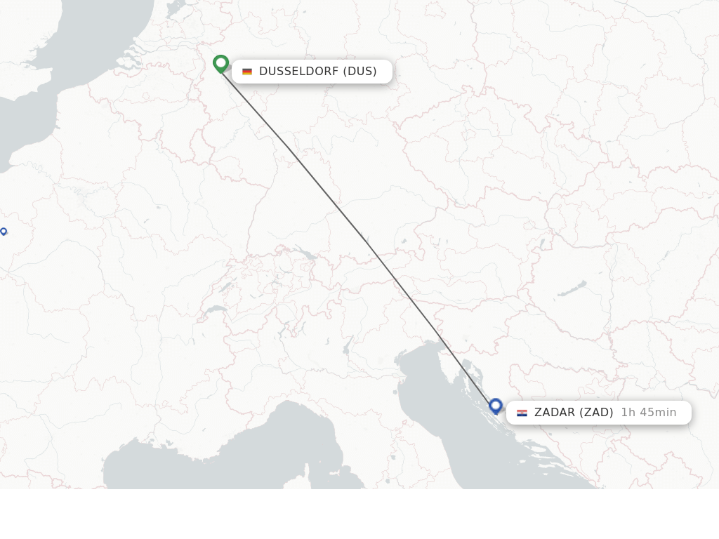 Flights from Dusseldorf to Zadar route map
