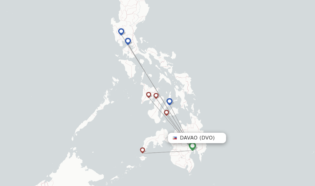 Route map with flights from Davao with Cebu Pacific