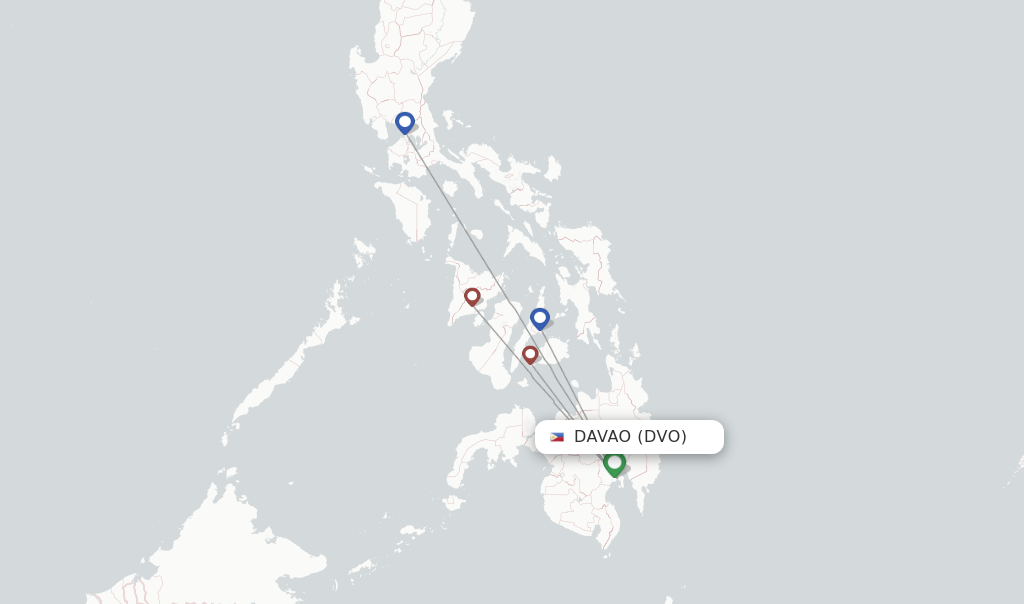 Route map with flights from Davao with PAL