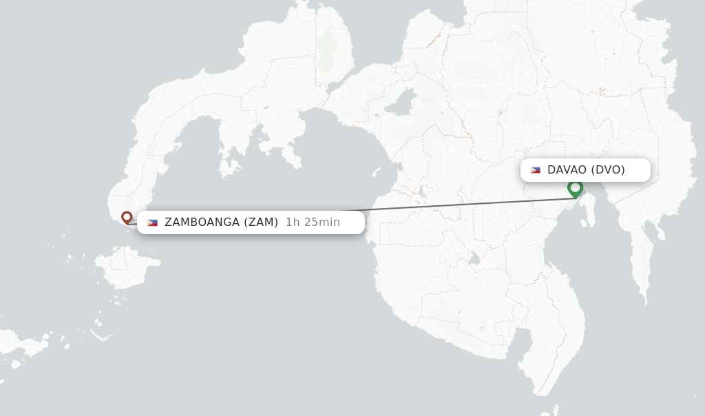 Flights from Davao to Zamboanga route map