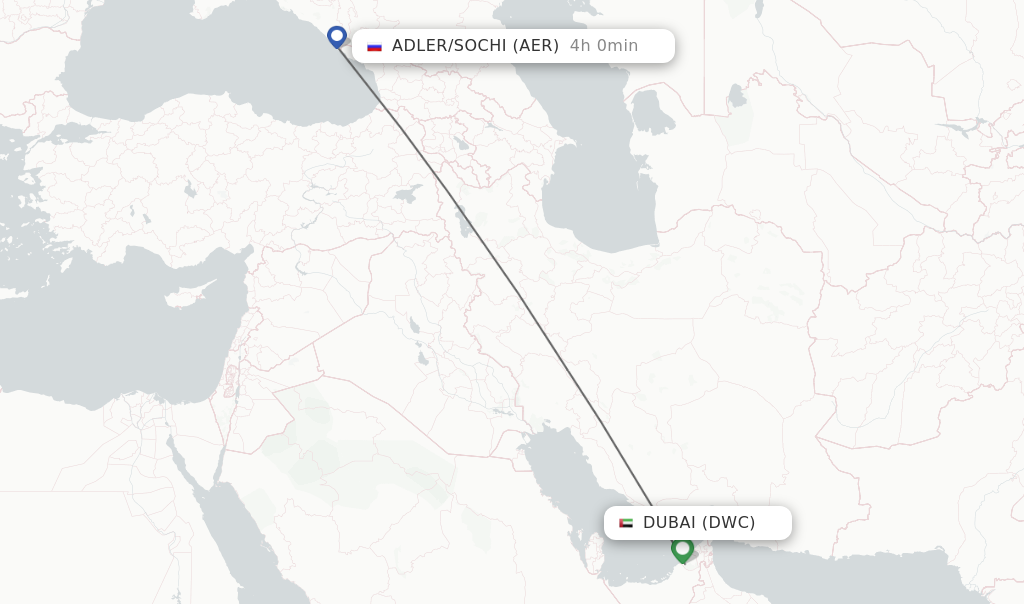 Flights from Dubai to Adler/Sochi route map