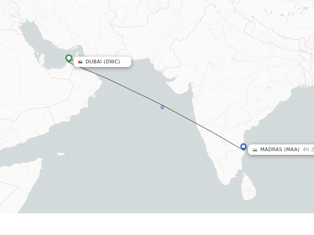 Flights from Dubai to Chennai route map
