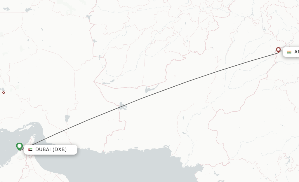 Flights from Dubai to Amritsar route map