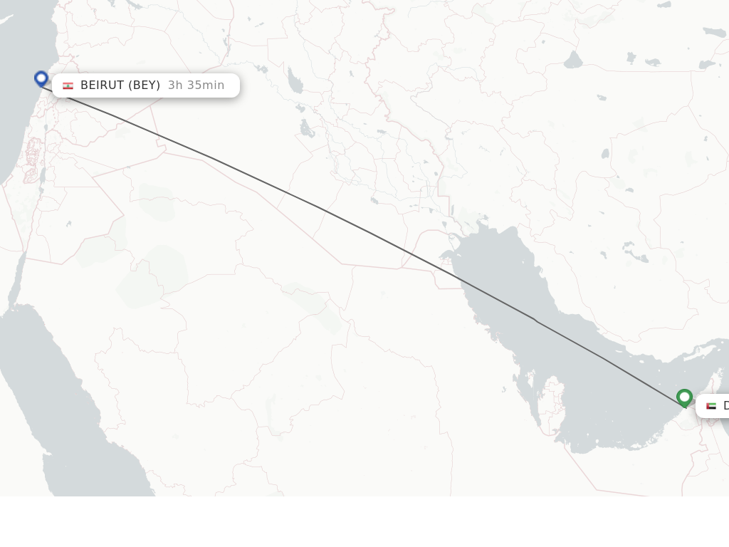 Flights from Dubai to Beirut route map