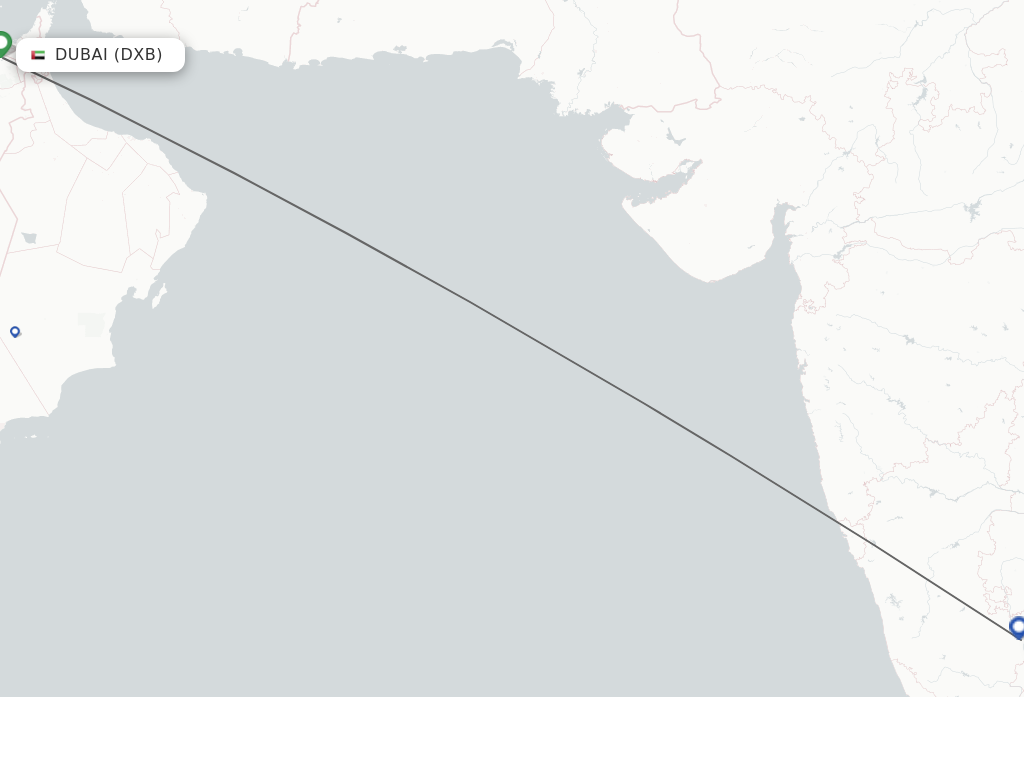 Flights from Dubai to Bengaluru route map