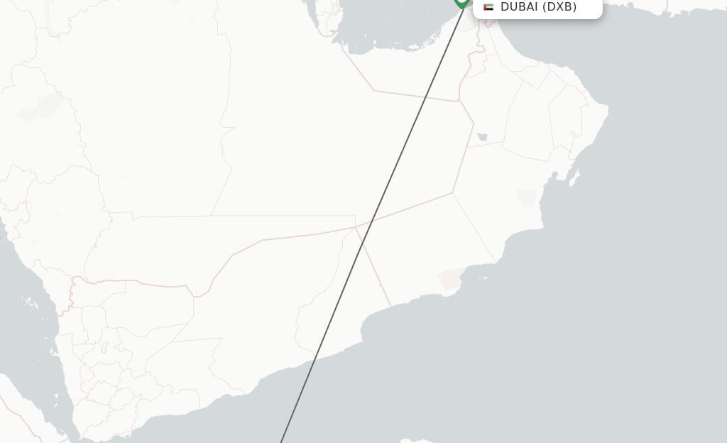 Flights from Dubai to Bossaso route map