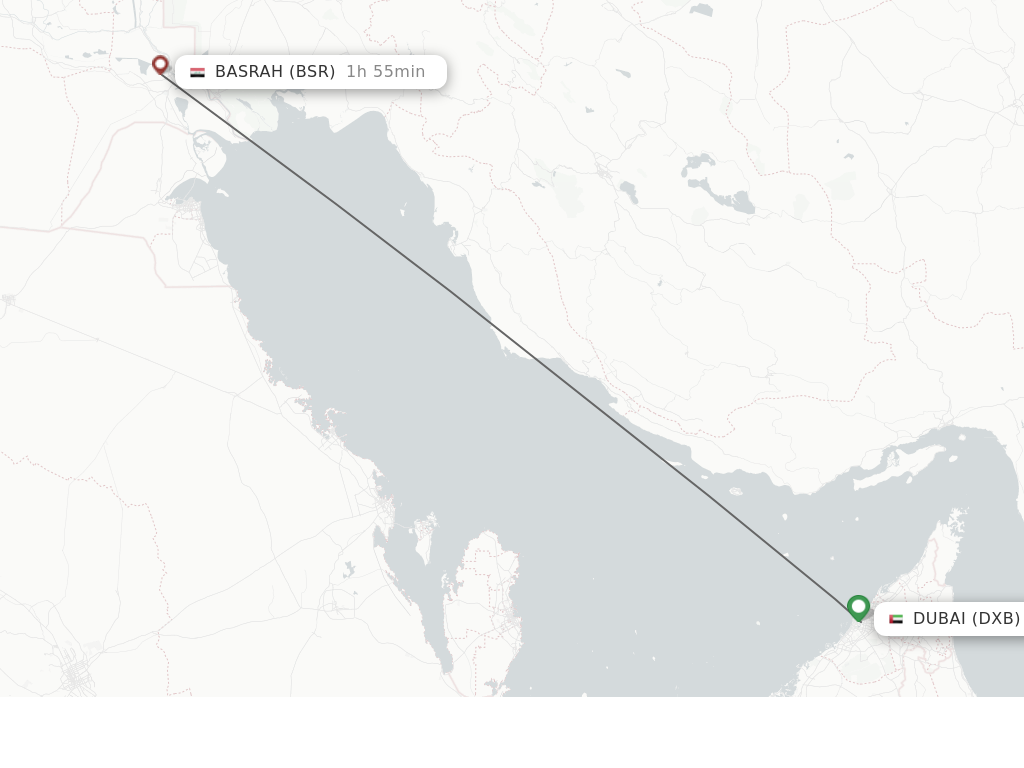 Flights from Dubai to Basra route map