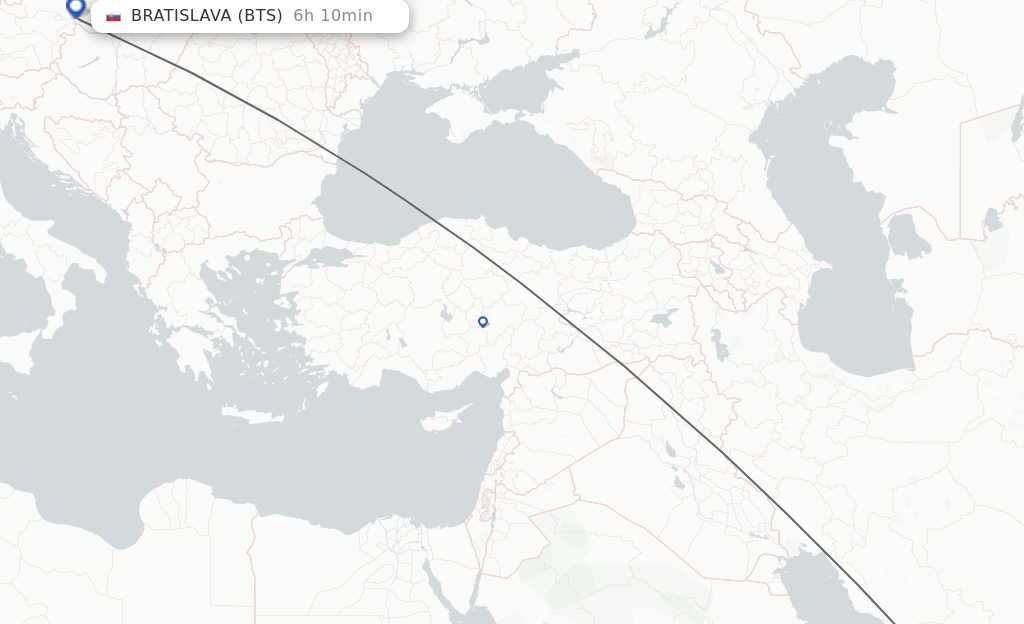 Flights from Dubai to Bratislava route map