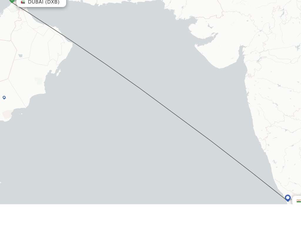 Flights from Dubai to Kozhikode route map