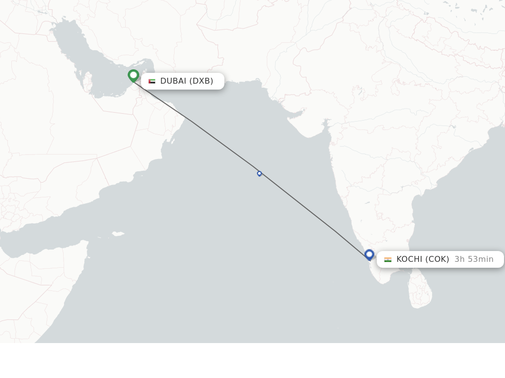 Flights from Dubai to Kochi route map