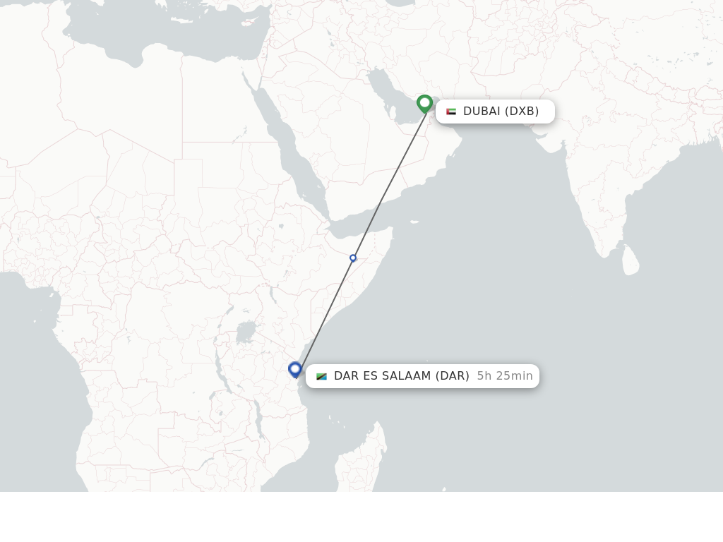 Flights from Dubai to Dar Es Salaam route map