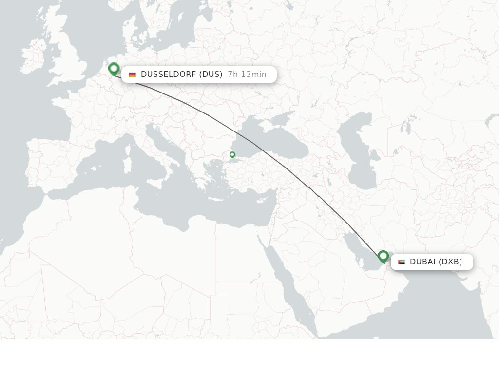 Flights from Dubai to Dusseldorf route map