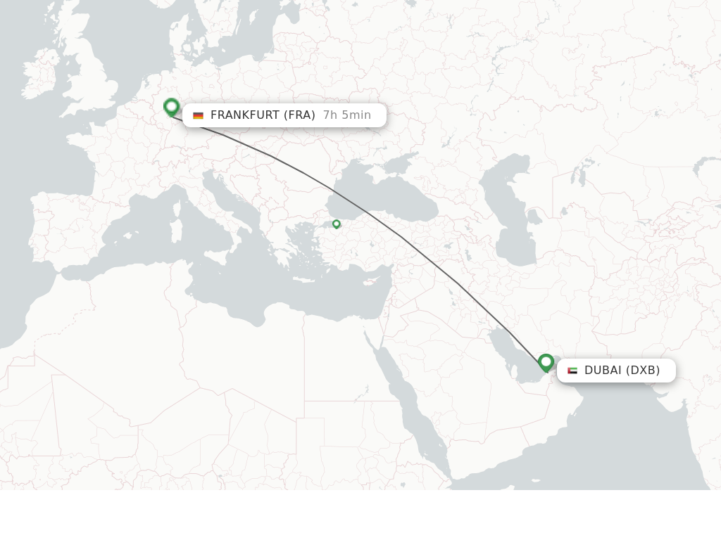 Flights from Dubai to Frankfurt route map
