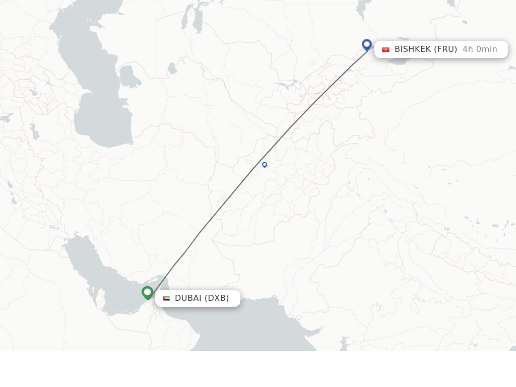Flights from Dubai to Bishkek route map
