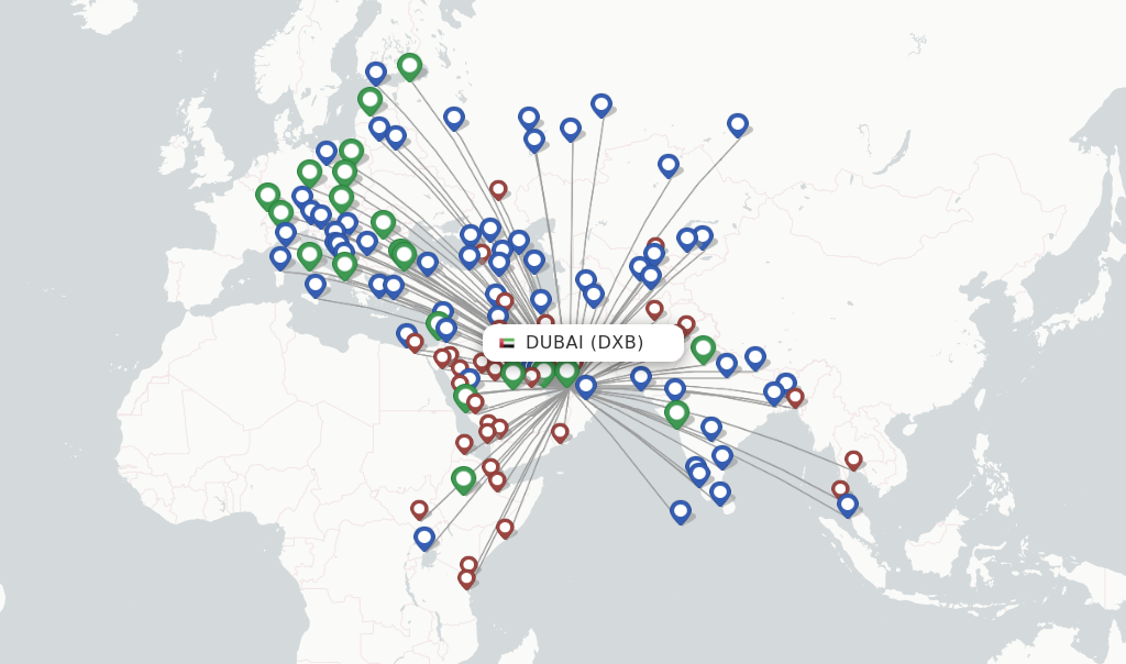 Route map with flights from Dubai with flydubai