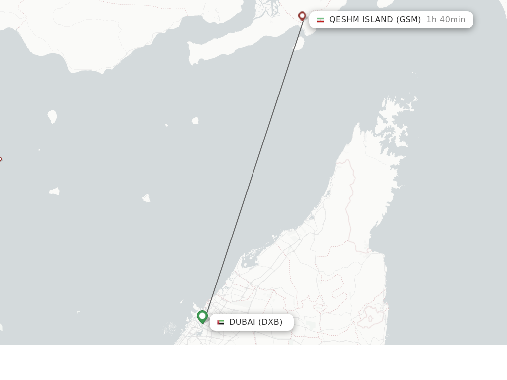 Flights from Dubai to Qeshm Island route map
