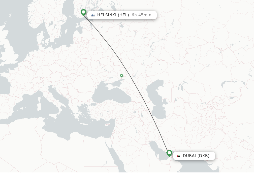 Flights from Dubai to Helsinki route map