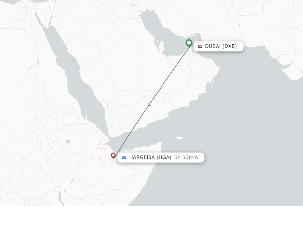 Flights from Dubai to Hargeisa route map